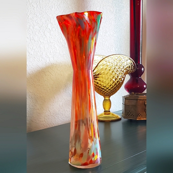 Vintage Handblown Kreiss Japan Multicolor Art Glass Mid-Century Modern Boho Vase - Picture 4 of 10